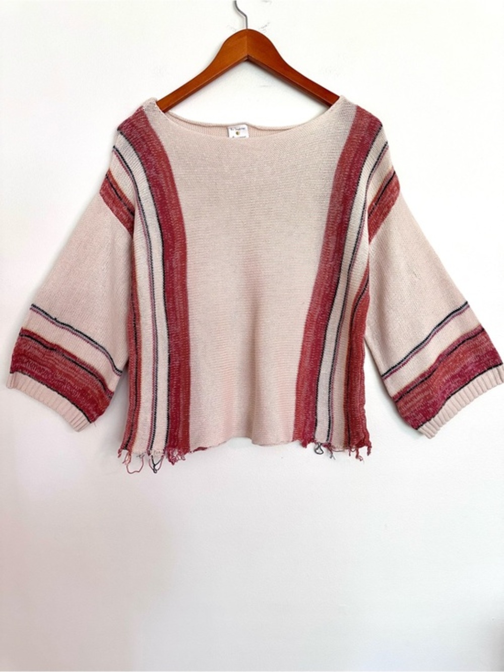 By Together Cream Sweater with Rose and Black Stripe Details Size Small